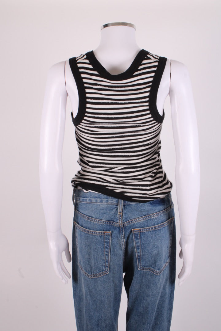 Saint Laurent Distressed Stripe Vest Top Black/ White S | Small, Black