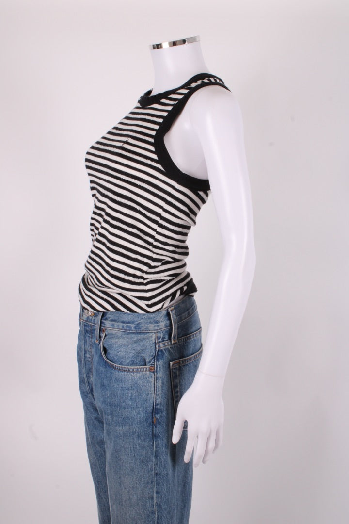 Saint Laurent Distressed Stripe Vest Top Black/ White S | Small, Black