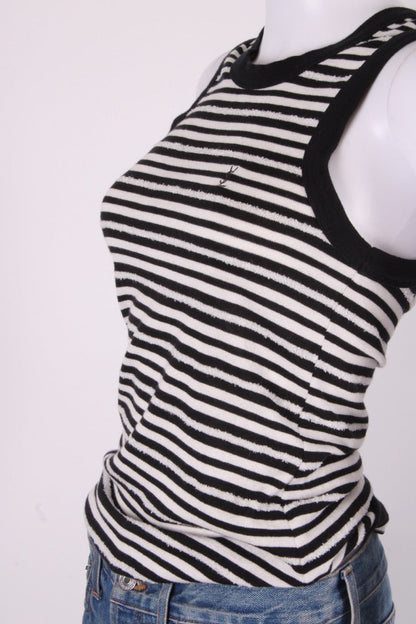 Saint Laurent Distressed Stripe Vest Top Black/ White S | Small, Black