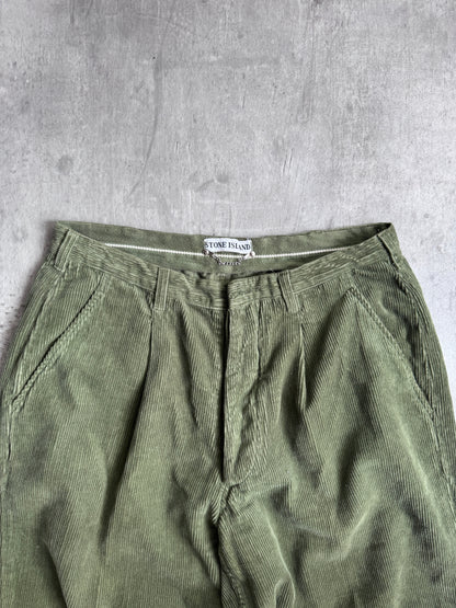 1990's Stone Island Needle Cord Green Pleated Trousers