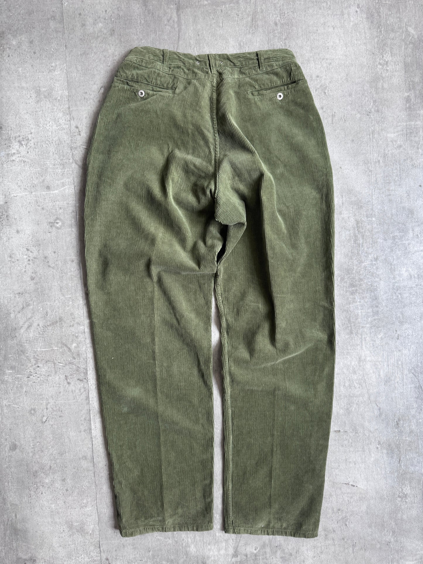 1990's Stone Island Needle Cord Green Pleated Trousers