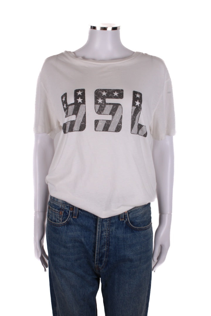Saint Laurent Flag Logo T-shirt White S | Small, Black