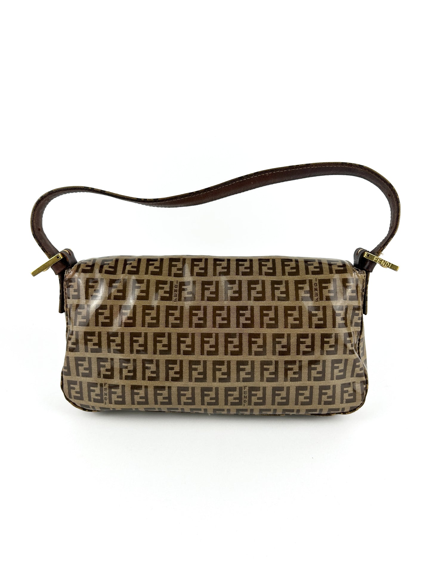 Vintage Fendi Zucca PVC Glitter Enamel Resin Baguette Shoulder Bag | O/S, Brown