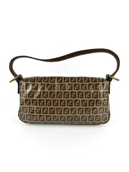 Vintage Fendi Zucca PVC Glitter Enamel Resin Baguette Shoulder Bag | O/S, Brown