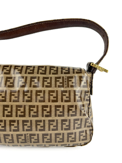 Vintage Fendi Zucca PVC Glitter Enamel Resin Baguette Shoulder Bag | O/S, Brown