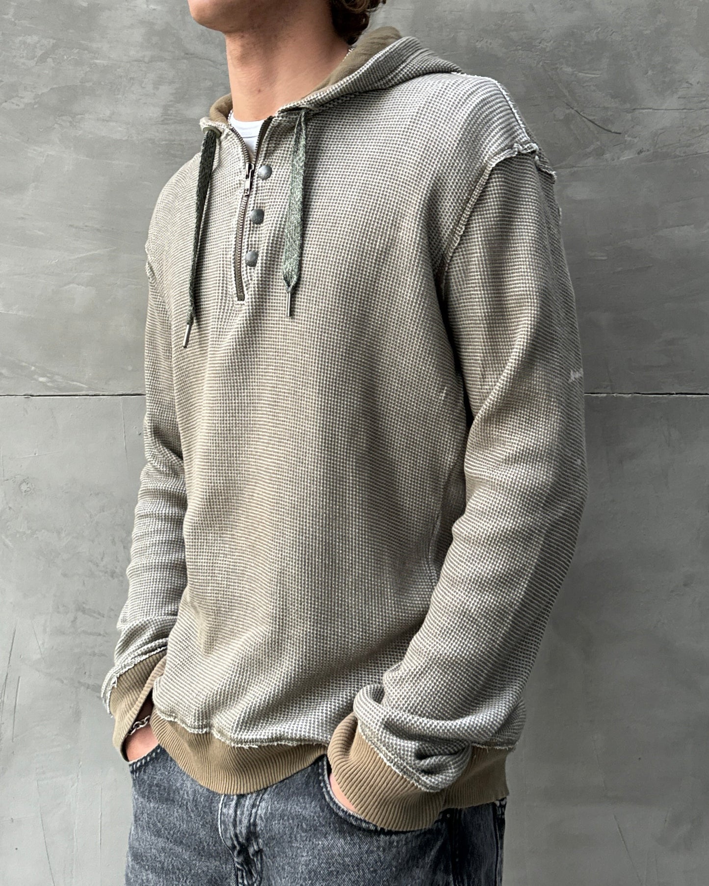 DIESEL 2000'S WAFFLE KNIT HOODIE - L