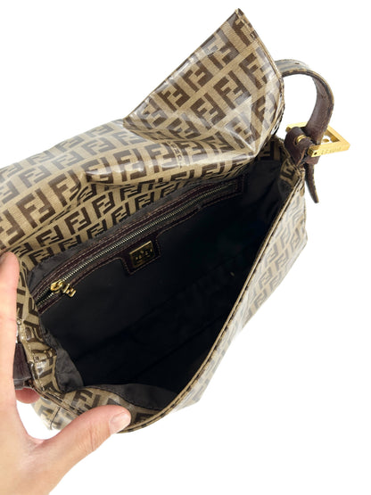 Vintage Fendi Zucca PVC Glitter Enamel Resin Baguette Shoulder Bag | O/S, Brown