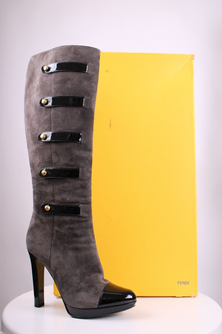 Fendi Long Military Boots Grey/ Black 40 | UK 7, Black