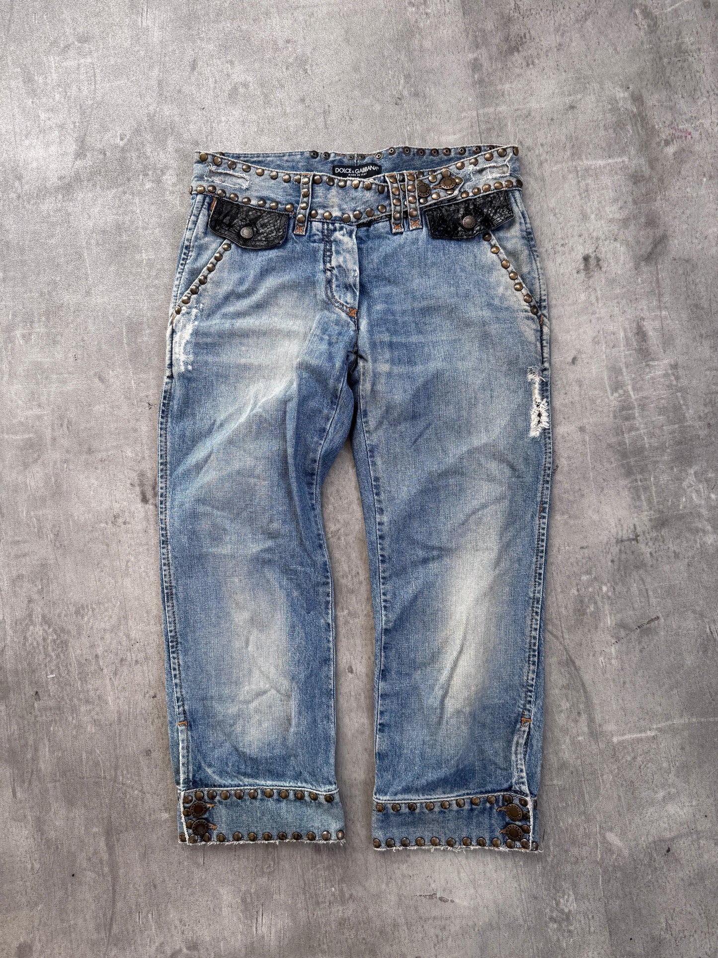 D&G Studded Denim Capri Trousers
