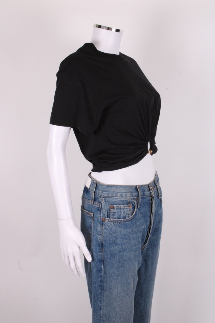 Rabanne Ring Embellished Crop T-shirt Black S | Small, Black