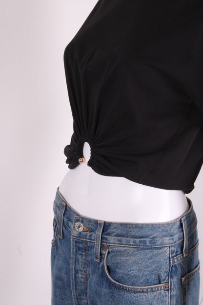 Rabanne Ring Embellished Crop T-shirt Black S | Small, Black