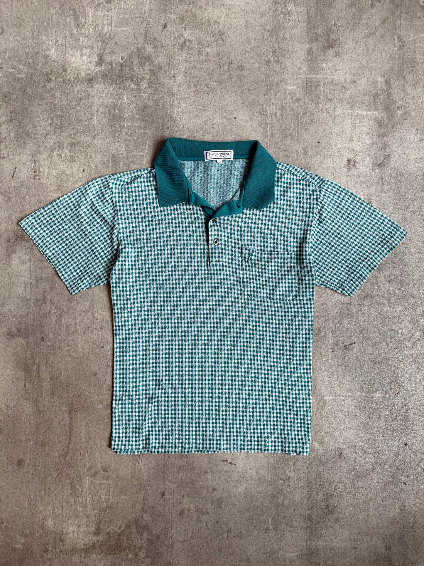 Yves Saint Laurent Teal Check SS Polo Shirt