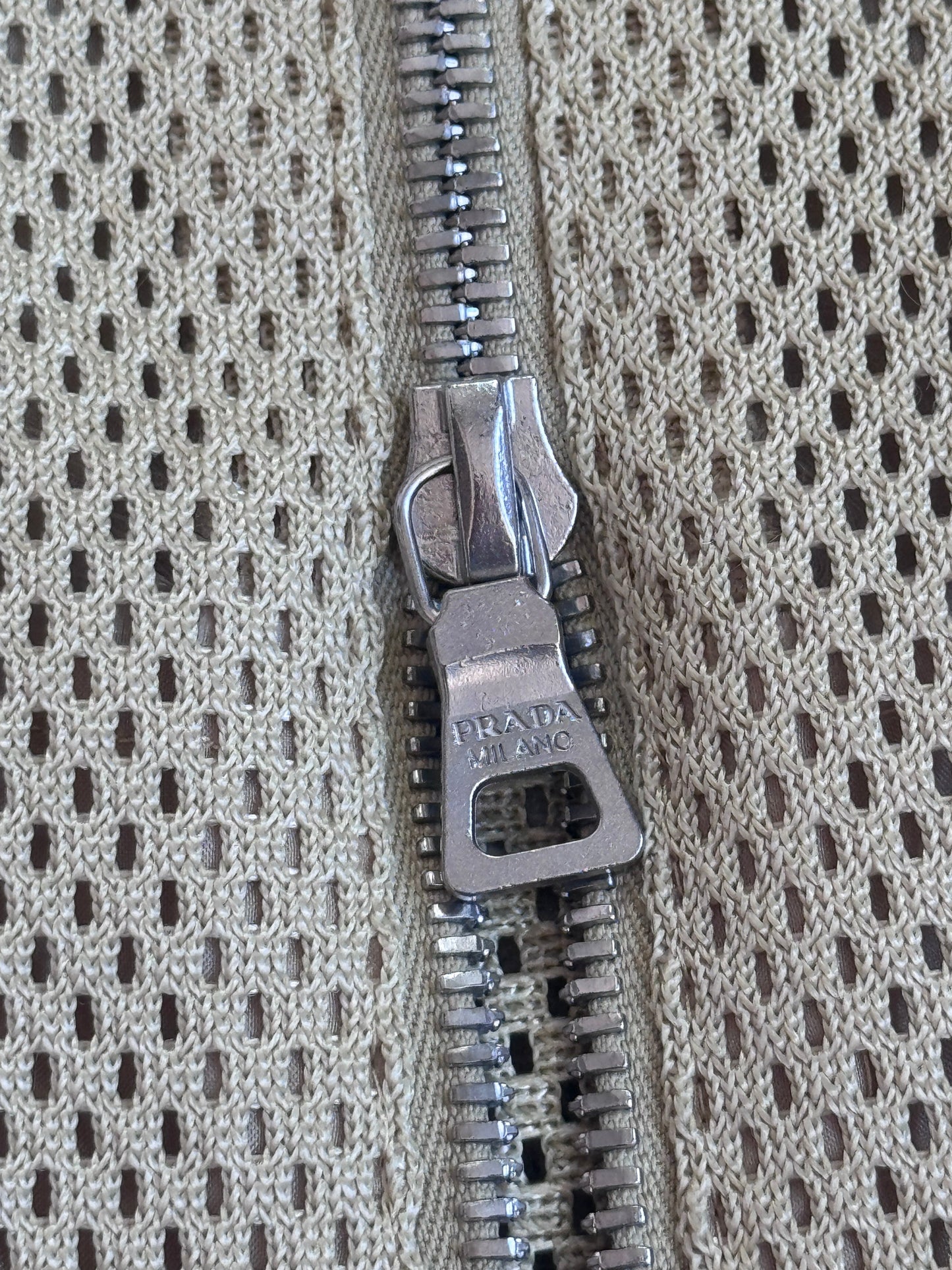 SS 2000 Prada Perforated Mesh Leather Trim Racer Jacket