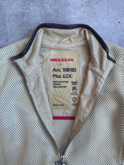 SS 2000 Prada Perforated Mesh Leather Trim Racer Jacket