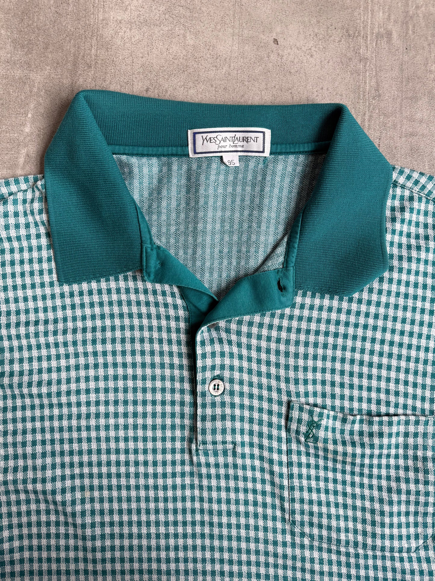 Yves Saint Laurent Teal Check SS Polo Shirt