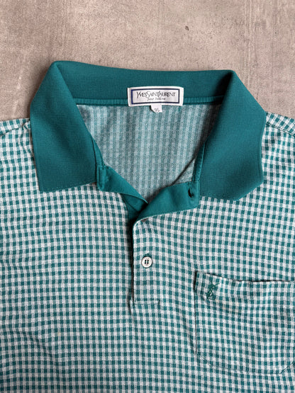 Yves Saint Laurent Teal Check SS Polo Shirt