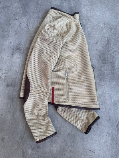 SS 2000 Prada Perforated Mesh Leather Trim Racer Jacket
