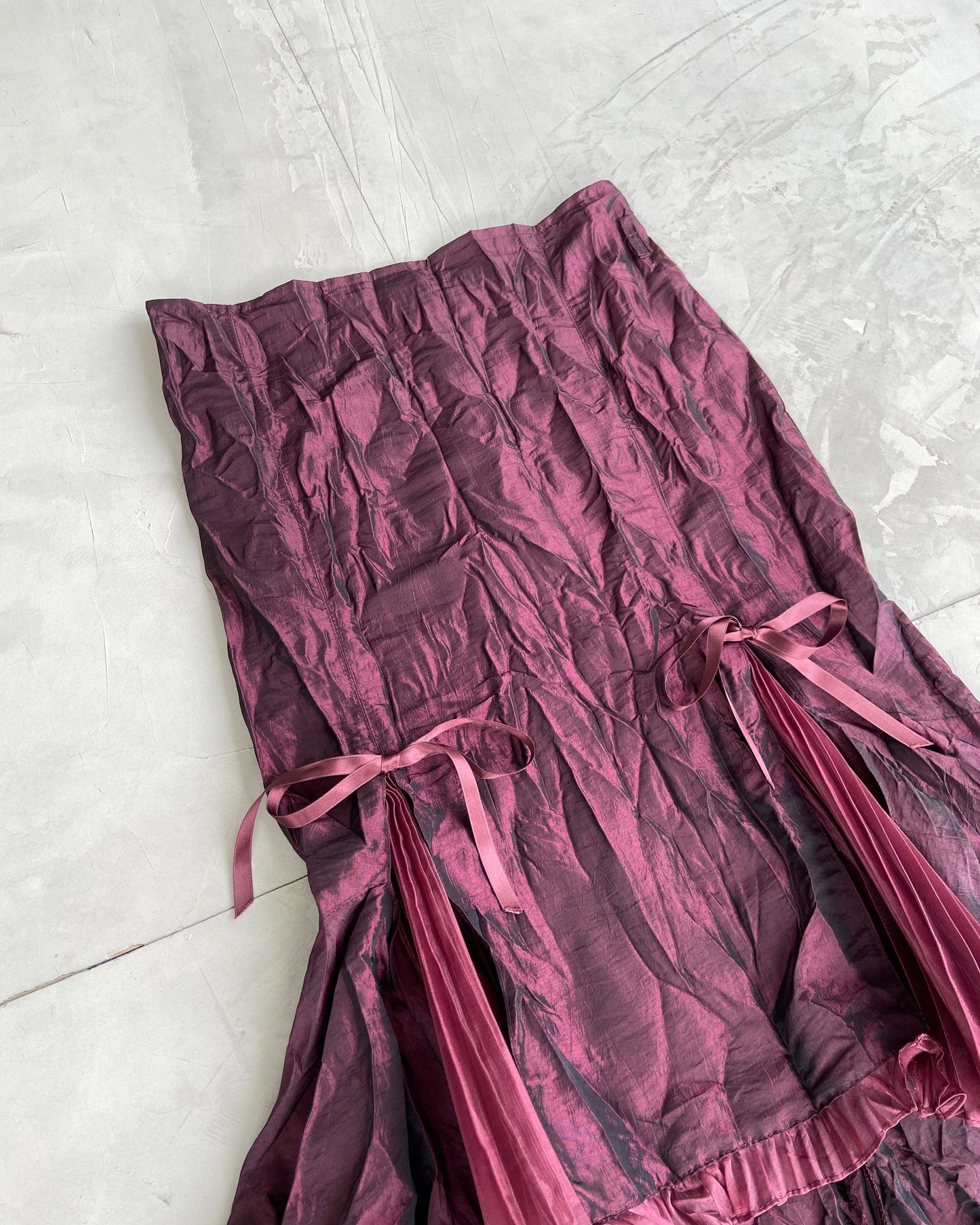 BAI AMOUR WRINKLED NYLON BOW MAXI SKIRT - S