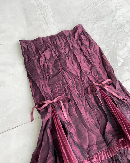 BAI AMOUR WRINKLED NYLON BOW MAXI SKIRT - S