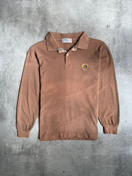 Burberry Washed Brown Crest Logo LS Polo Shirt