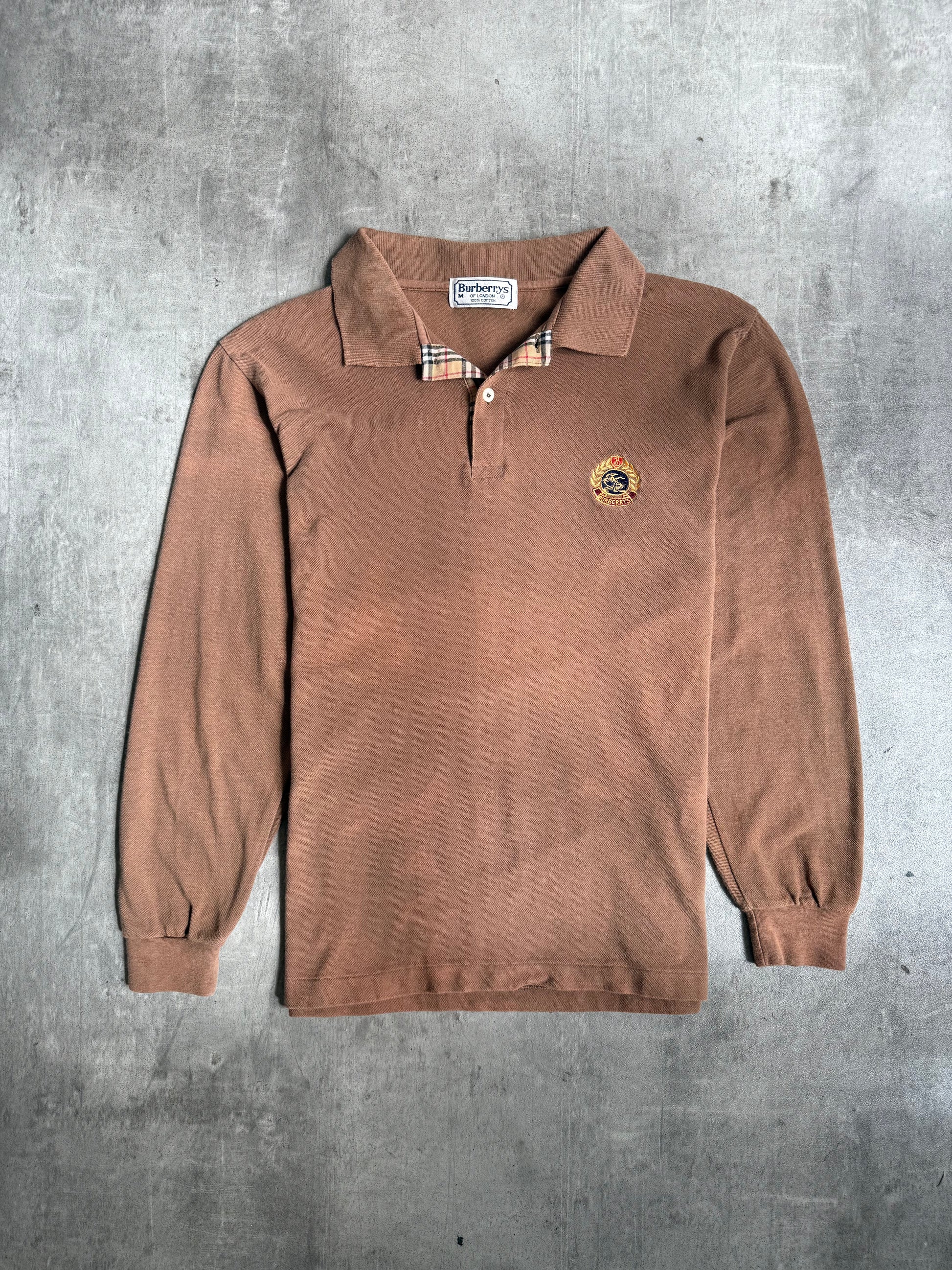 Burberry Washed Brown Crest Logo LS Polo Shirt | Small, Multicoloured