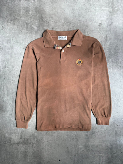 Burberry Washed Brown Crest Logo LS Polo Shirt | Small, Multicoloured
