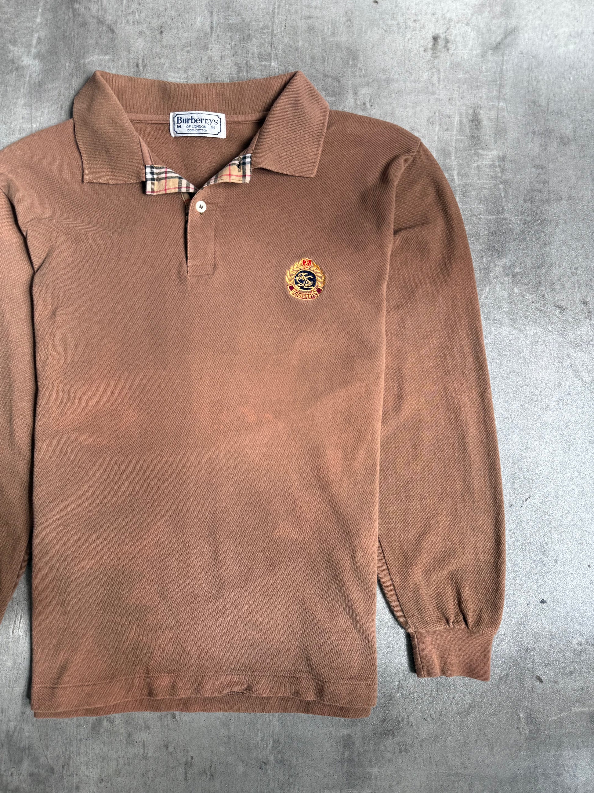Burberry Washed Brown Crest Logo LS Polo Shirt | Small, Multicoloured