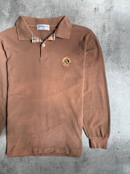 Burberry Washed Brown Crest Logo LS Polo Shirt | Small, Multicoloured
