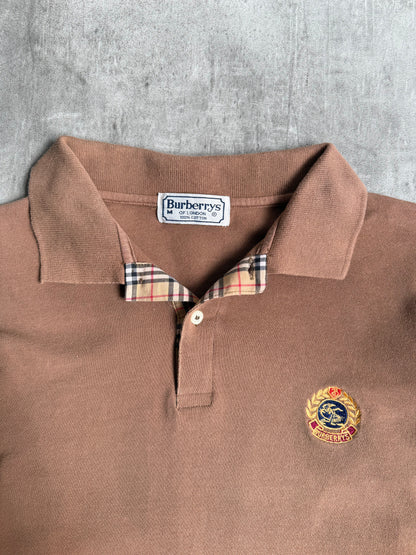 Burberry Washed Brown Crest Logo LS Polo Shirt | Small, Multicoloured
