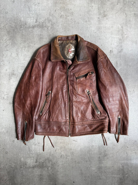 1980s Diesel Brown Panelled Leather Biker Jacket