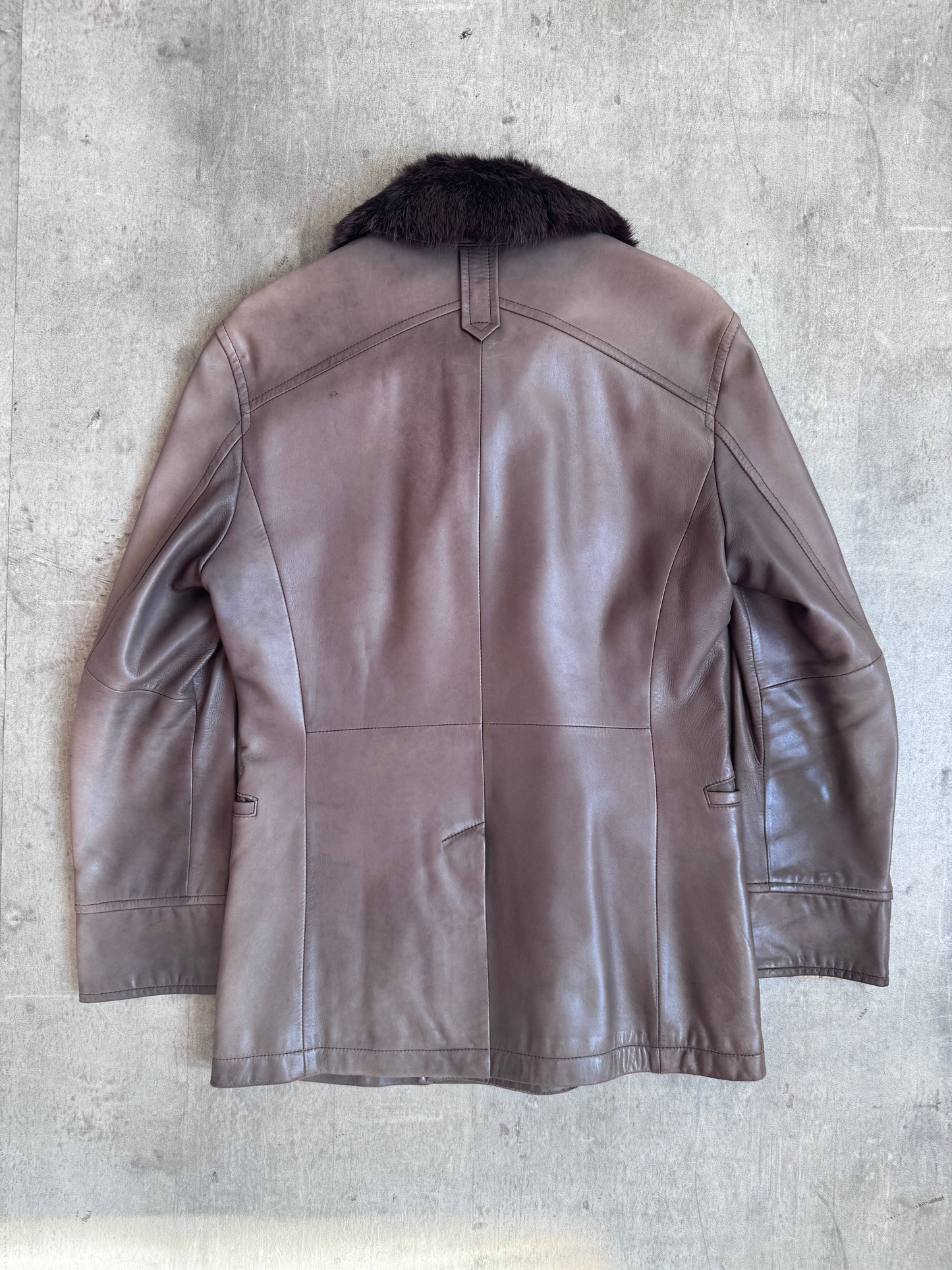 Burberry Fur Collar Double Breasted Leather Coat