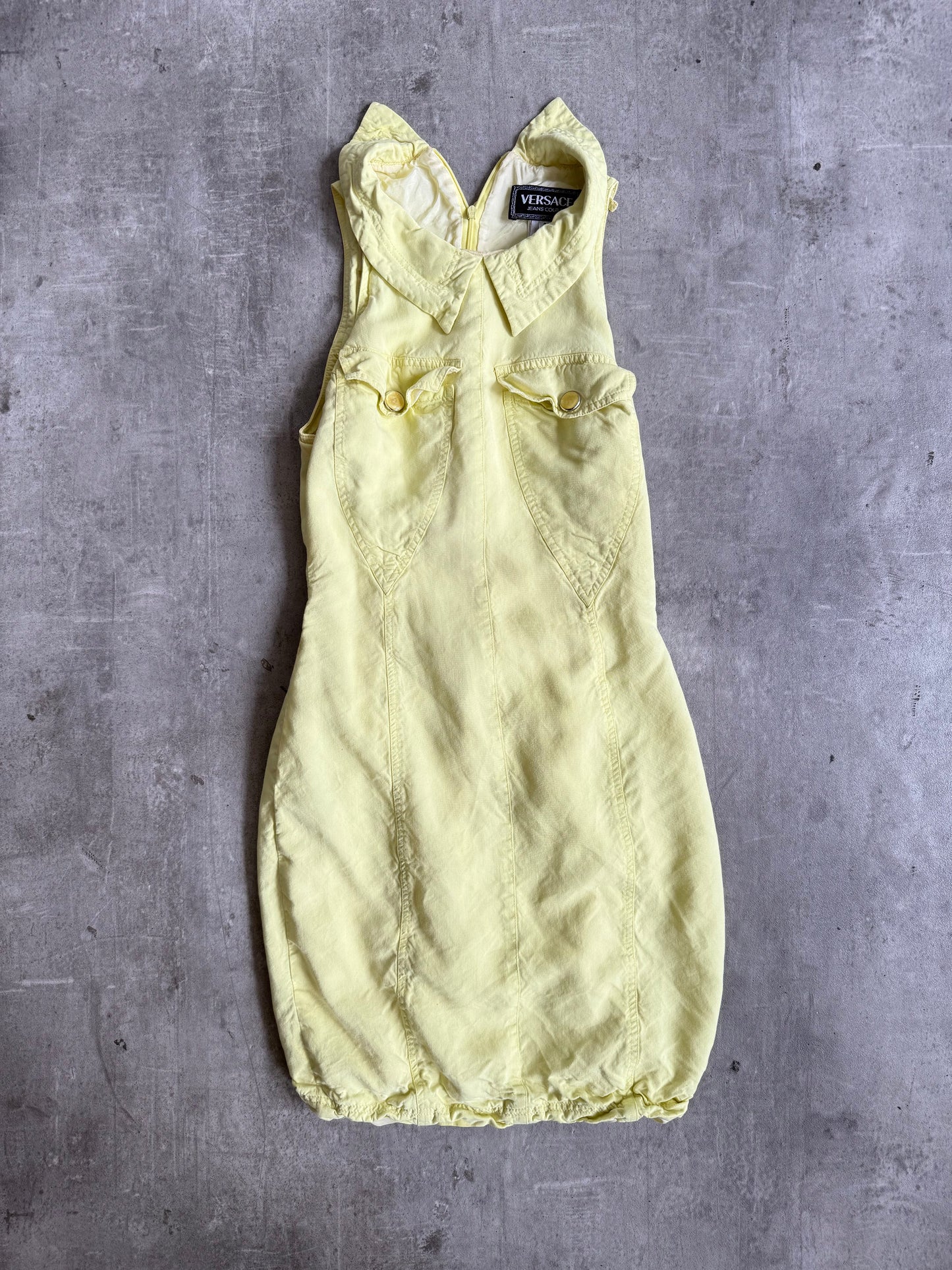 Versace Sunshine Yellow Pocket Sleeveless Midi Dress | EXTRA SMALL, Multicoloured
