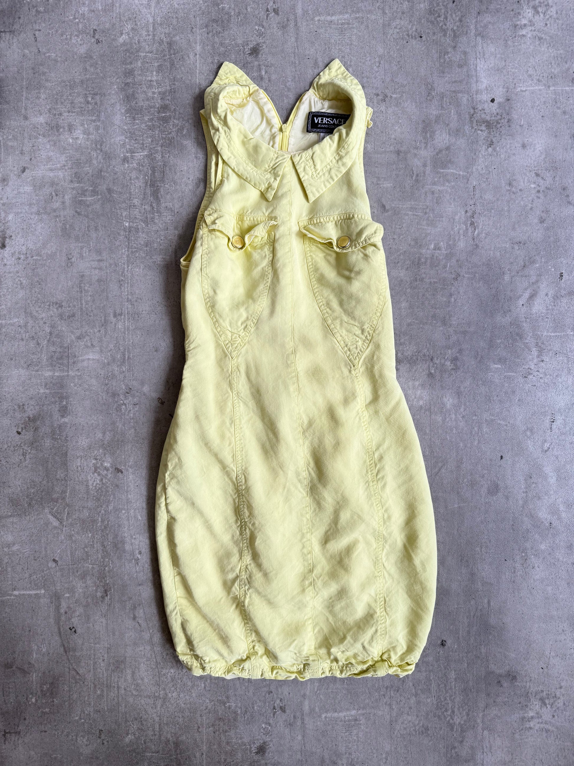 Versace Sunshine Yellow Pocket Sleeveless Midi Dress | EXTRA SMALL, Multicoloured
