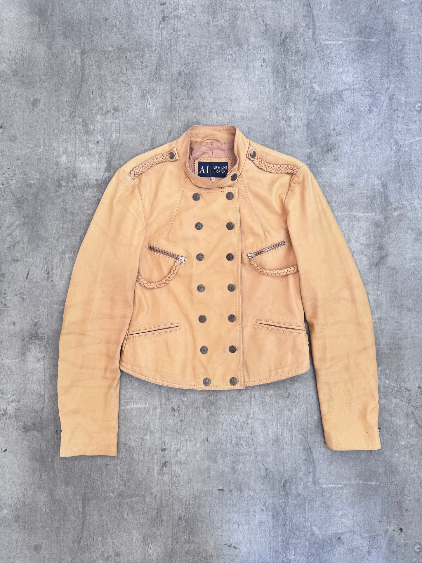 Armani Jeans Soft Leather Moto Jacket with Braided Epaulettes