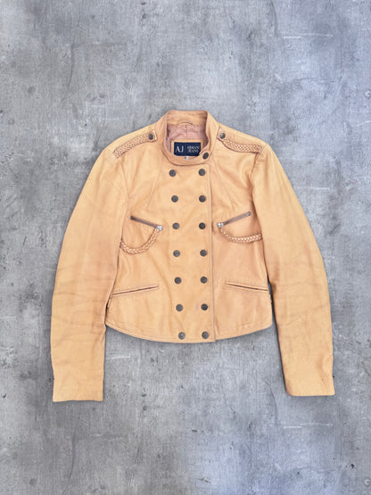 Armani Jeans Soft Leather Moto Jacket with Braided Epaulettes