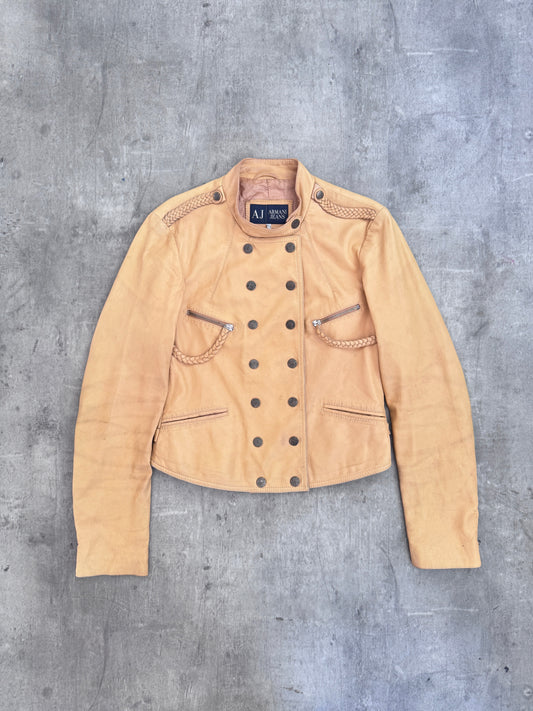 Armani Jeans Soft Leather Moto Jacket with Braided Epaulettes
