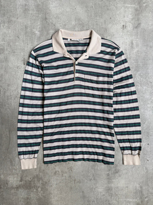 1990s Christian Dior Mercerised Cotton Stripe LS Polo Shirt