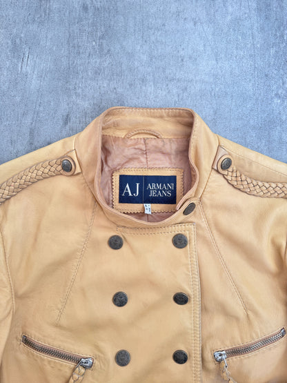 Armani Jeans Soft Leather Moto Jacket with Braided Epaulettes