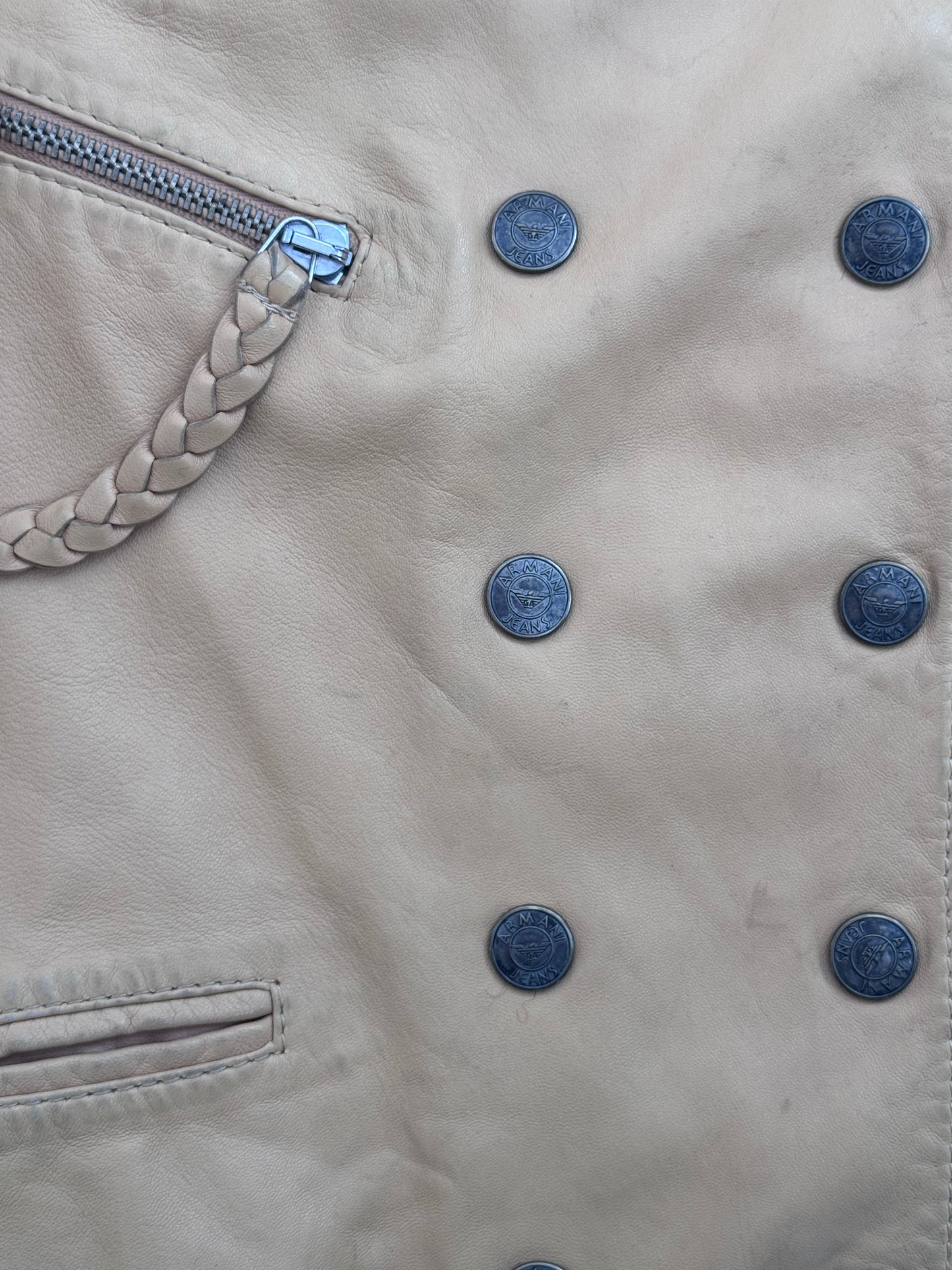 Armani Jeans Soft Leather Moto Jacket with Braided Epaulettes