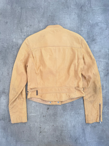 Armani Jeans Soft Leather Moto Jacket with Braided Epaulettes