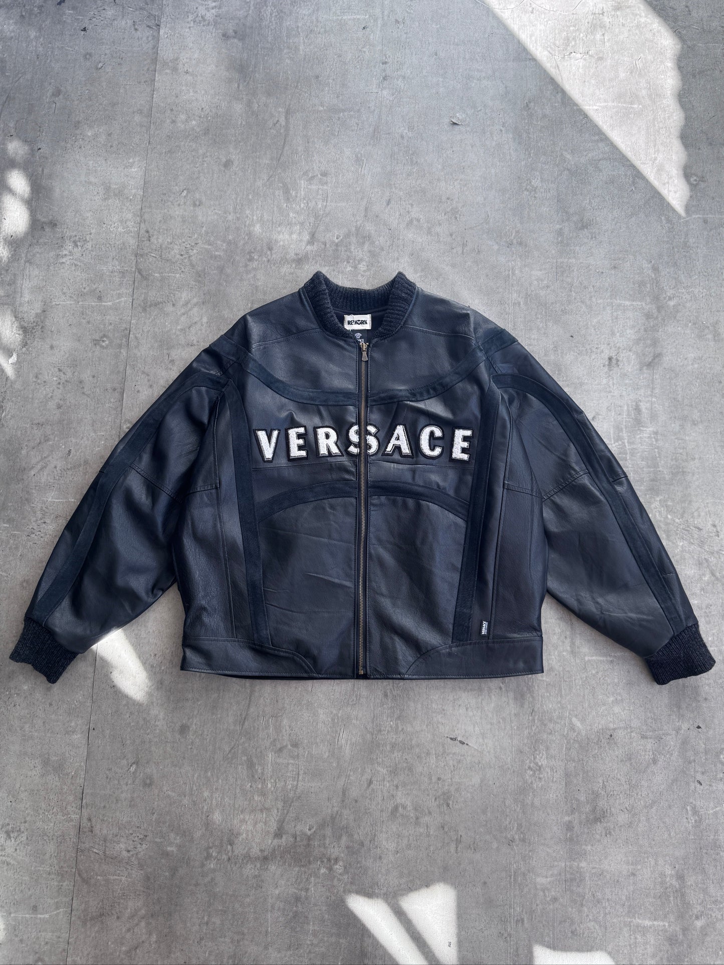 VT Rework : Versace Leather Suede Jacket | Large, Multicoloured
