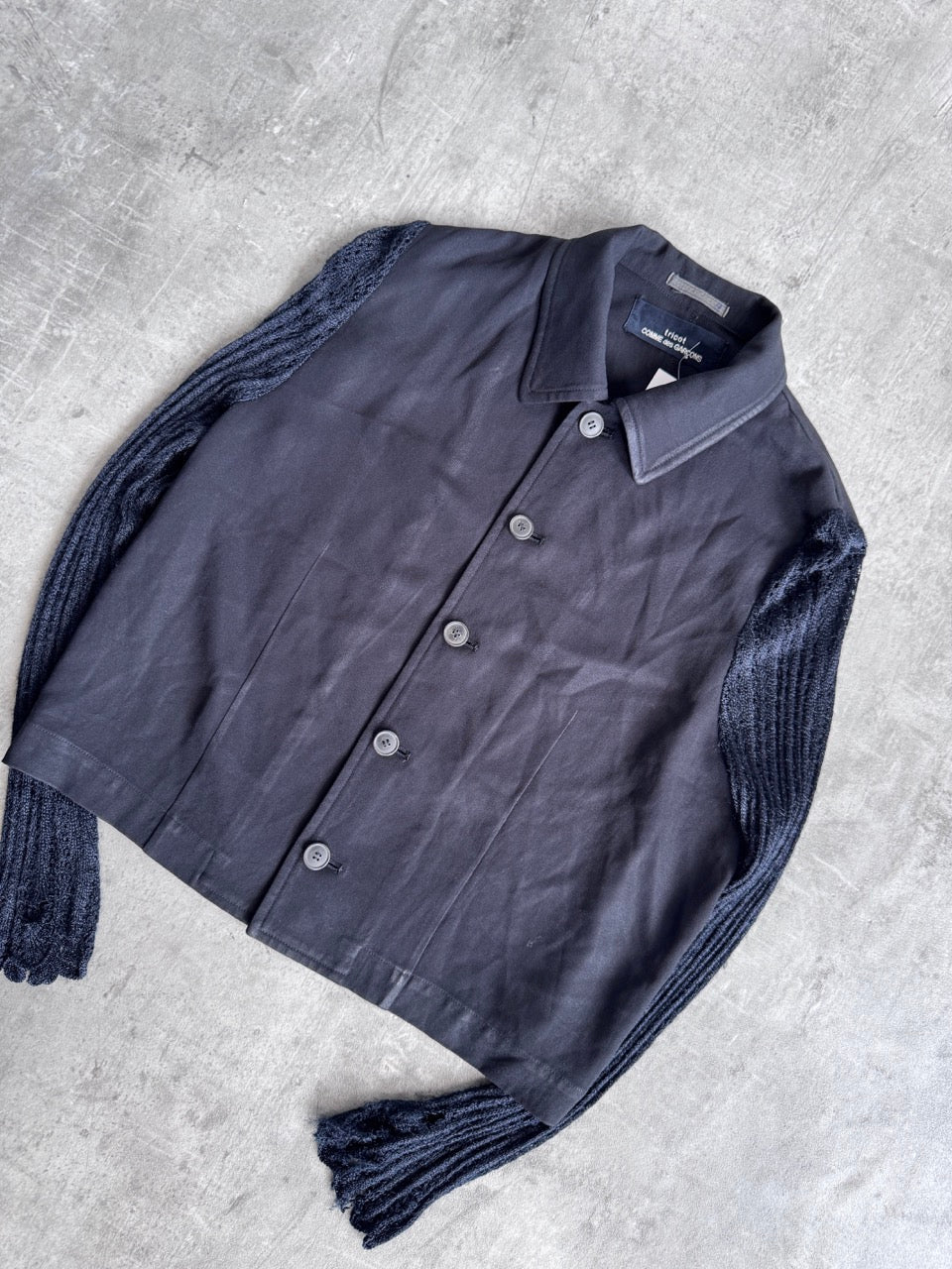 Comme des Garcons Cropped Crochet sleeve Button Up Top