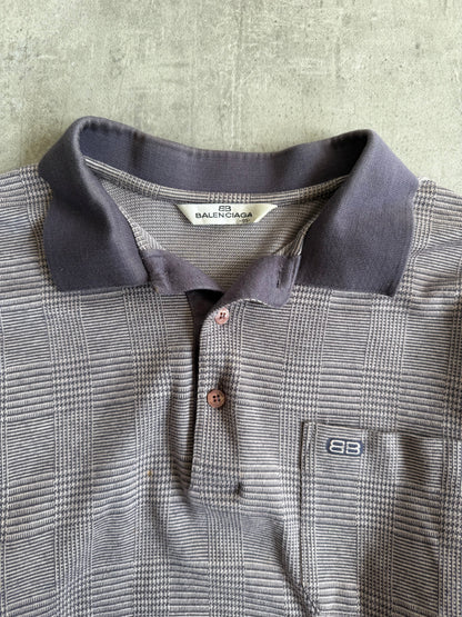 1990s Balenciaga Houndstooth Check LS Polo Shirt (Sold As Seen)