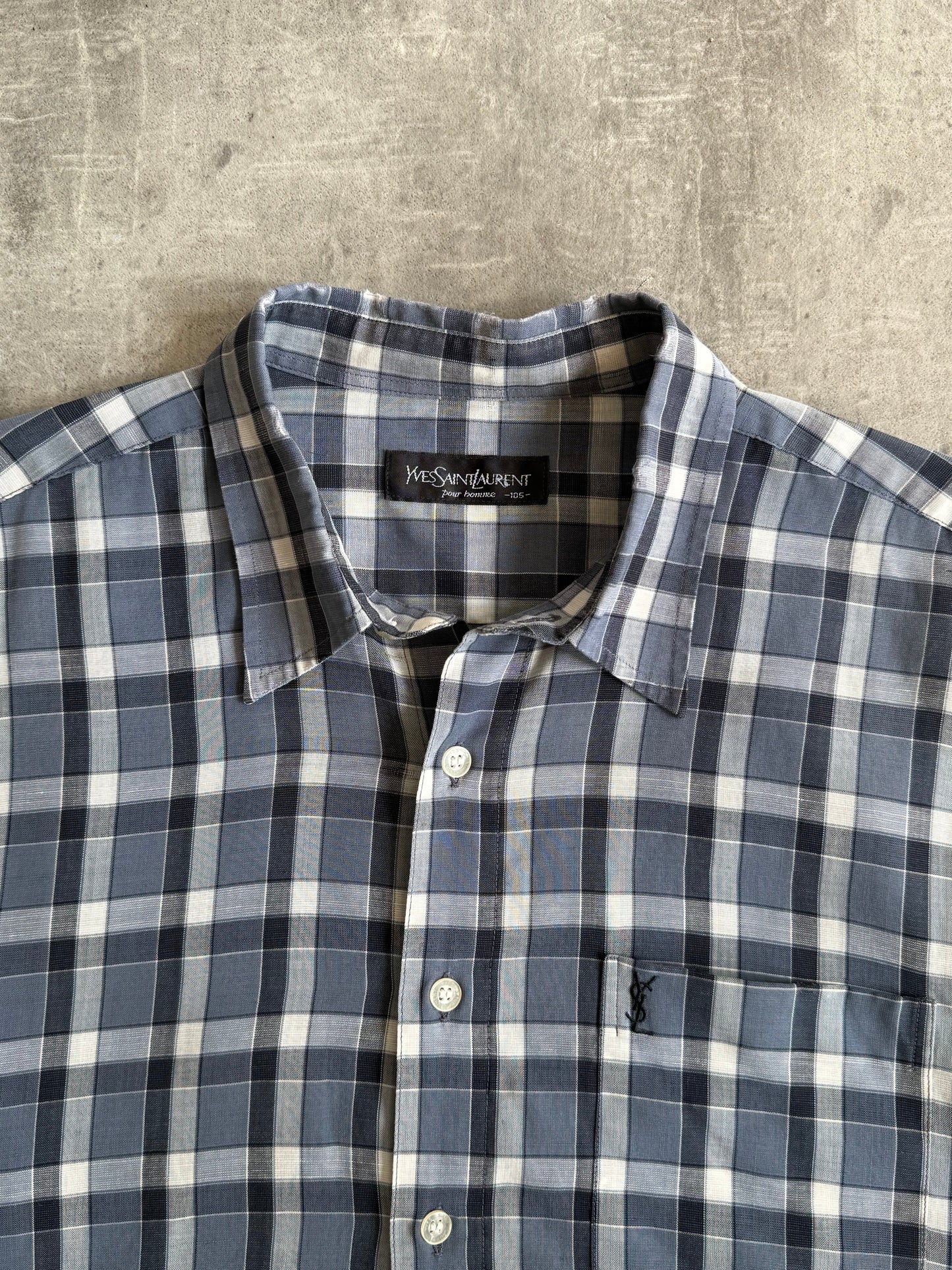 Yves Saint Laurent Tonal Blue Check SS Shirt