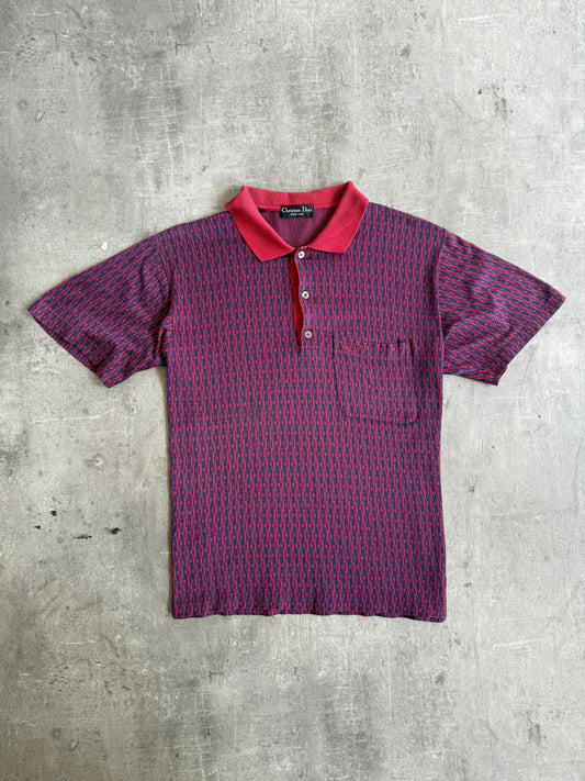 1990s Christian Dior Red Jacquard SS Polo Shirt