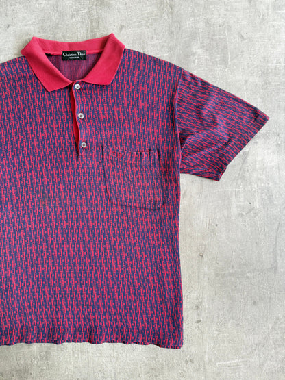 1990s Christian Dior Red Jacquard SS Polo Shirt