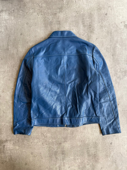 1990s Diesel Ocean Blue Buckle Leather Jacket