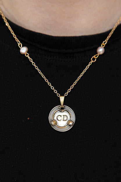 VT Rework : Christian Dior Large Circular Gold Chain Cream Curated Pearl Necklace