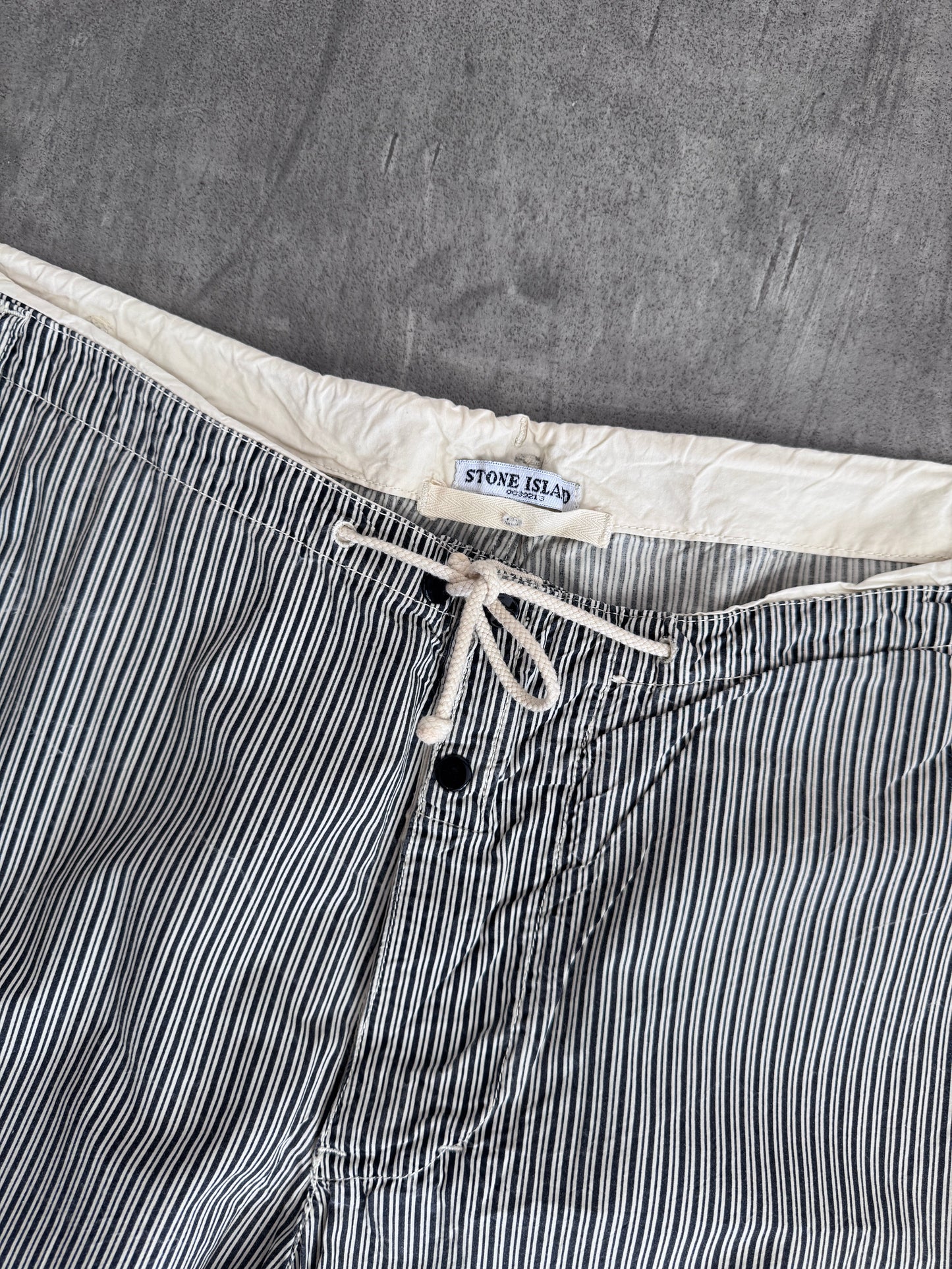 S/S 2000 Stone Island Drawstring Monochrome Stripe Flared Trousers