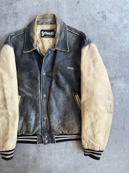 1980s Schott Two Tone Varsity Weathered Leather Jacket